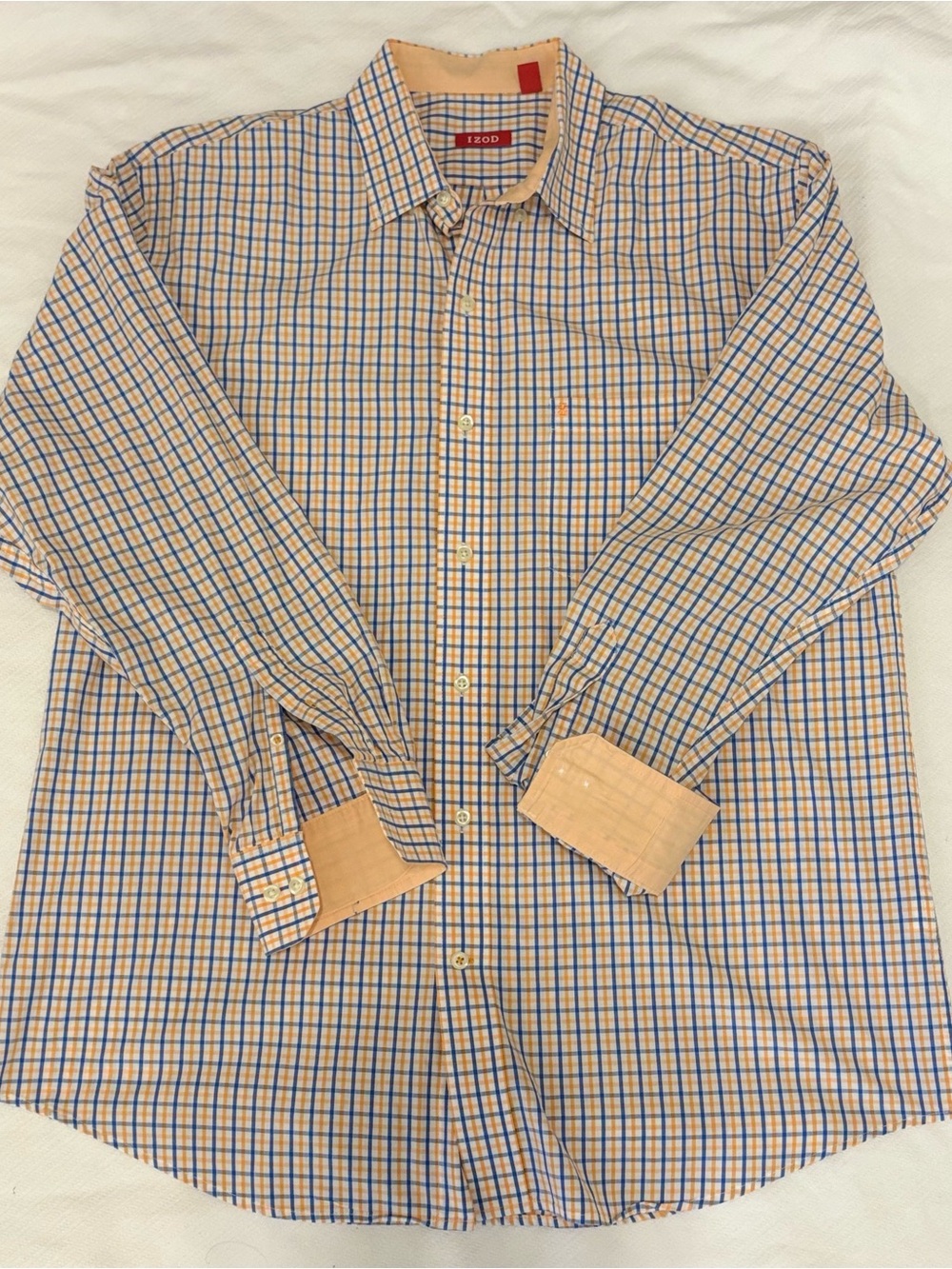 Izod Men's Blue and Orange Check Dress Shirt